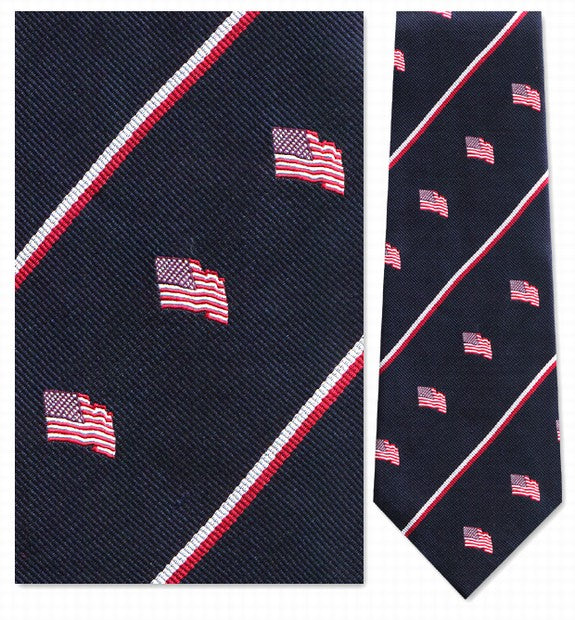 American Flag Navy with Red Flag Silk Tie - Item #3374