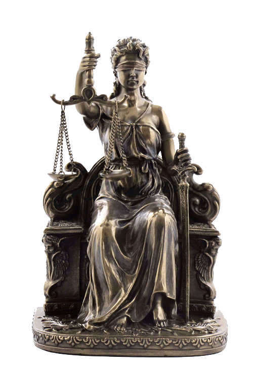 LADY JUSTICE SITTING WITH SCALES AND SWORD, ITEM #H0080