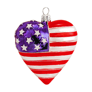 Heart Shaped American Flag Glass Ornament- Item#H0157