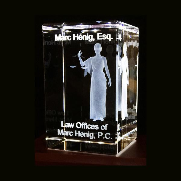 Lady of Justice-Two inch- 3d Personalized crystal 2"x3" Item# 3710