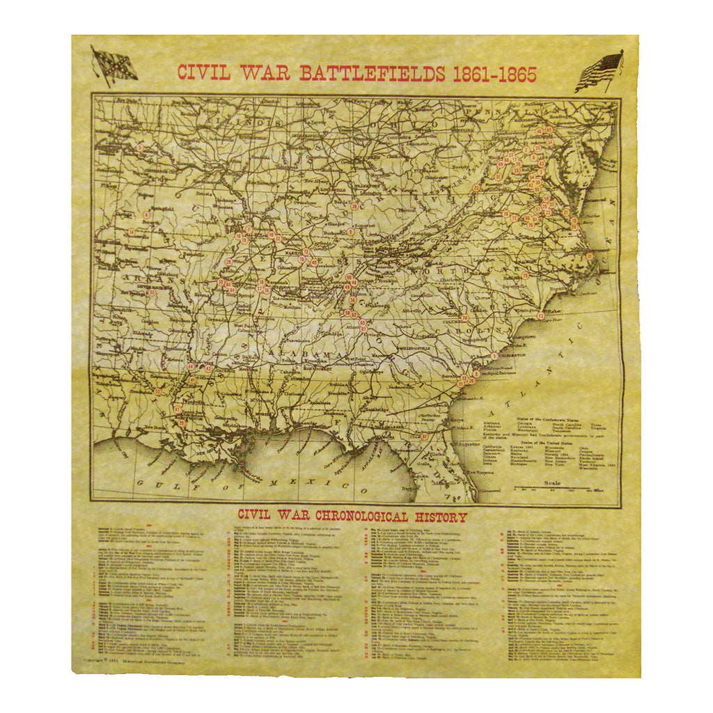 Historical Documents - Civil War Battlefield Map 1861 - 1865 Item #1890U