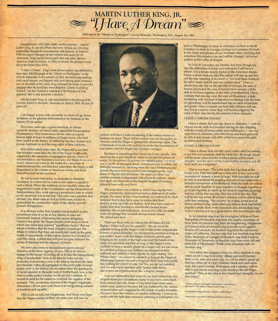 Historical Documents - Martin Luther King, Jr.'s "I Have a Dream 1963".   Item #1492U