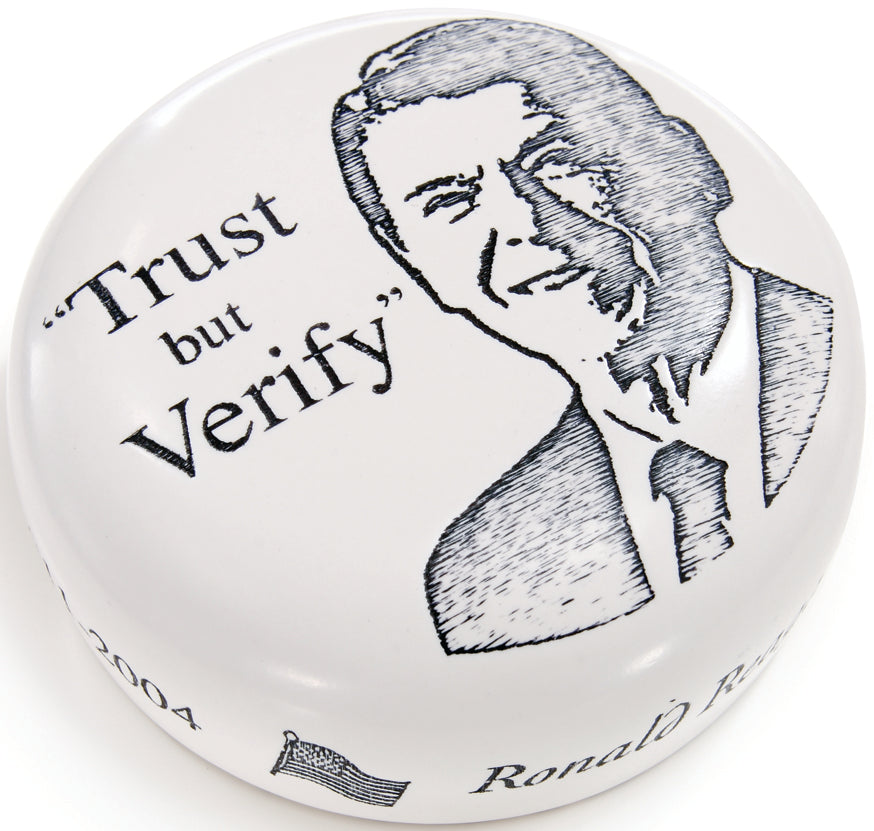 President Ronald Reagun Trust But Verify Paperweight - Item #2146