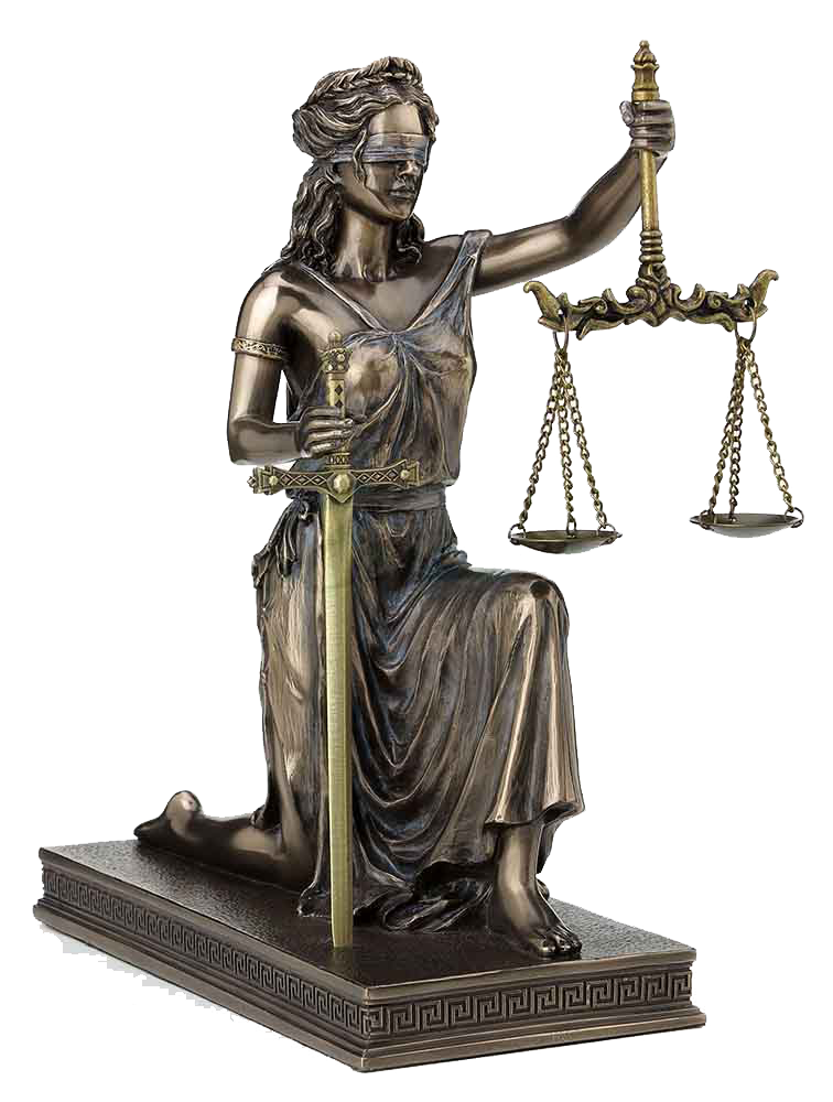 KNEELING LADY JUSTICE WITH SCALES AND SWORD, ITEM #H0081