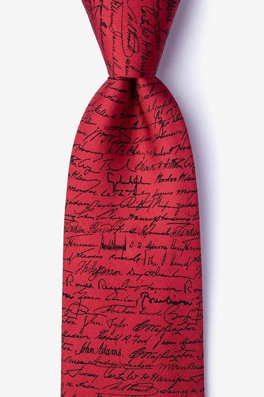 Presidential Signatures Silk Tie  (Red) - Item #H0085