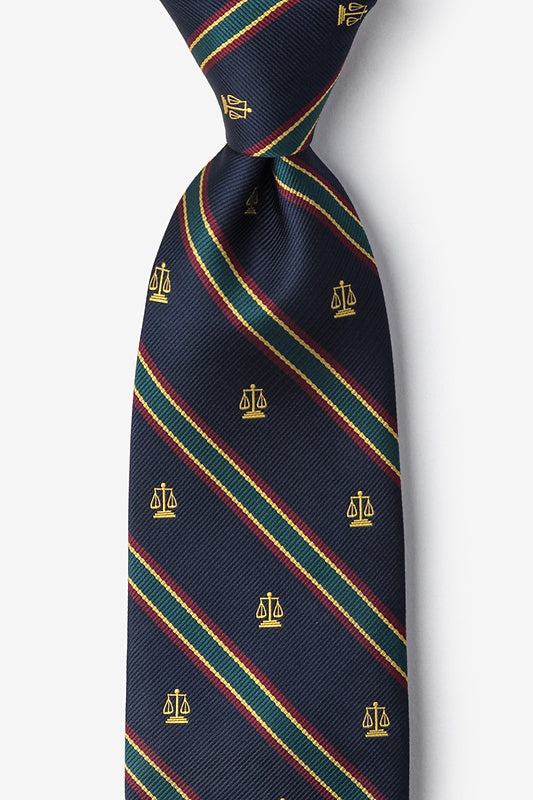 Scales of Justice Navy Tie with Green Stripe - Item #H0104