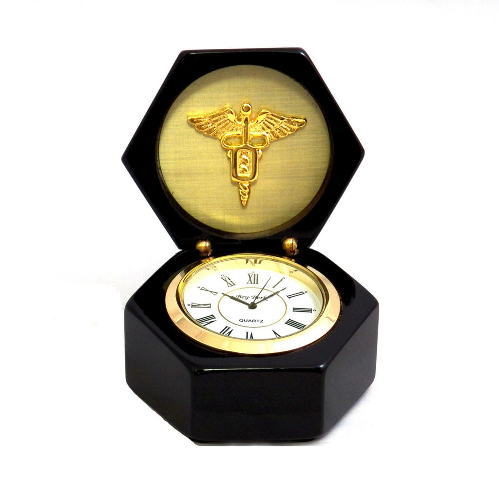 Dentist Stanford  Lacquered Ebony Wood Box with Quartz Clock -  Item #3067