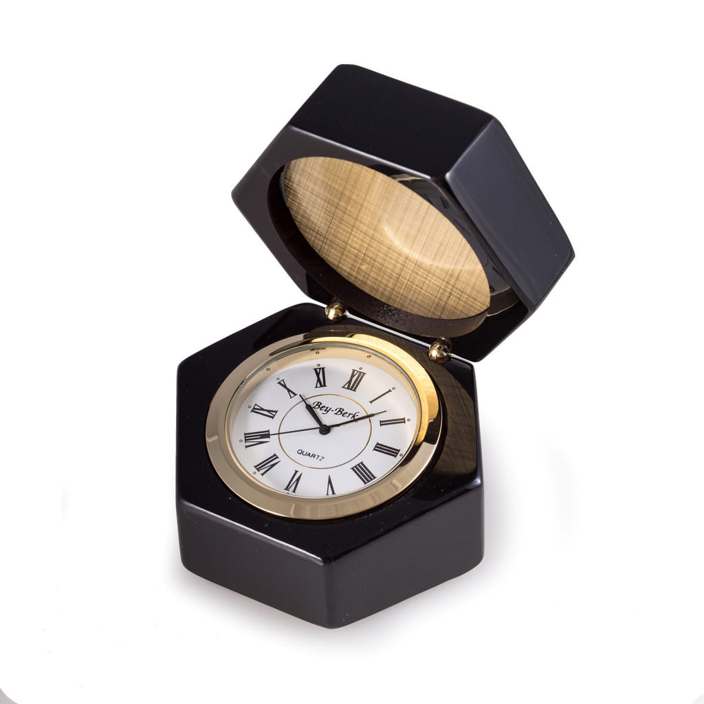 Stanford  Lacquered Ebony Wood Box with Quartz Clock -  Item #H0122