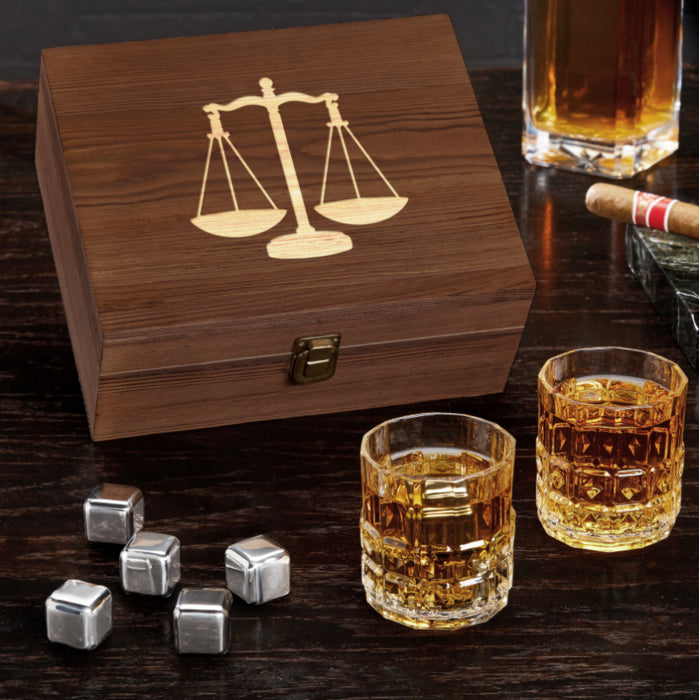 Whiskey Box Set with Scales of Justice - Item #H0136