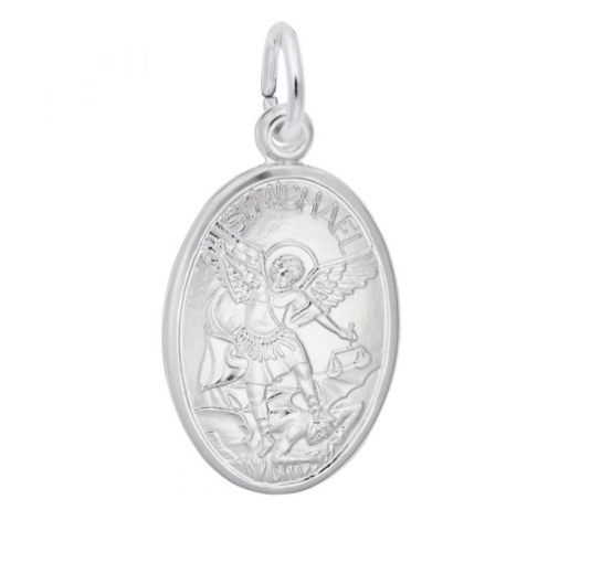 Sterling Silver St. Michael Oval Disc Charm Item #H0016