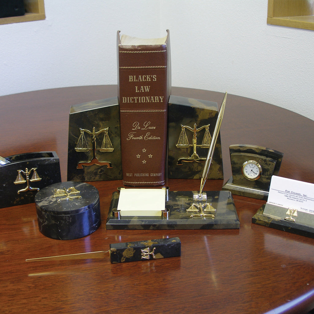 Lawyer Brown Marble Desk Set - Full 7pc Brown Marble Desk Set - Item #3627