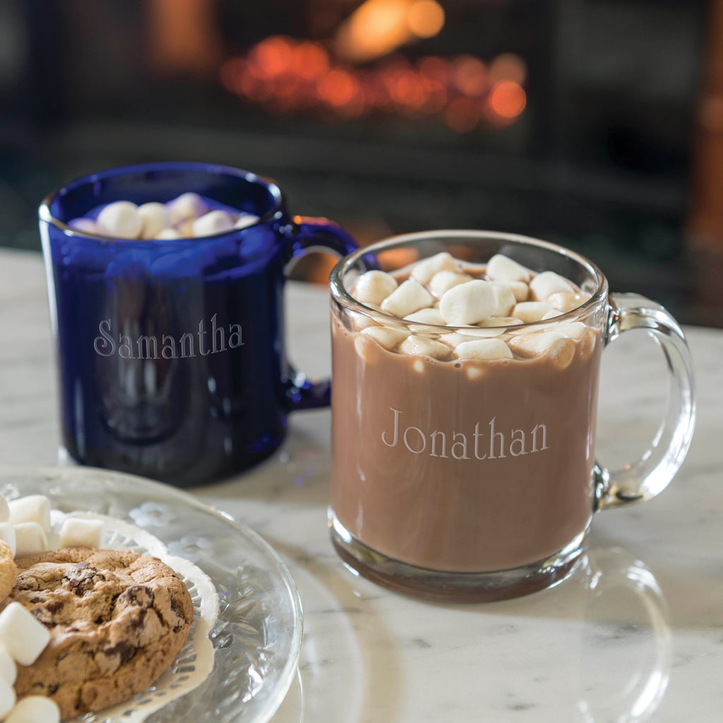 Personalized Glass Mugs - For Hot and Cold! (Blue - Set of 2) - Item #1689